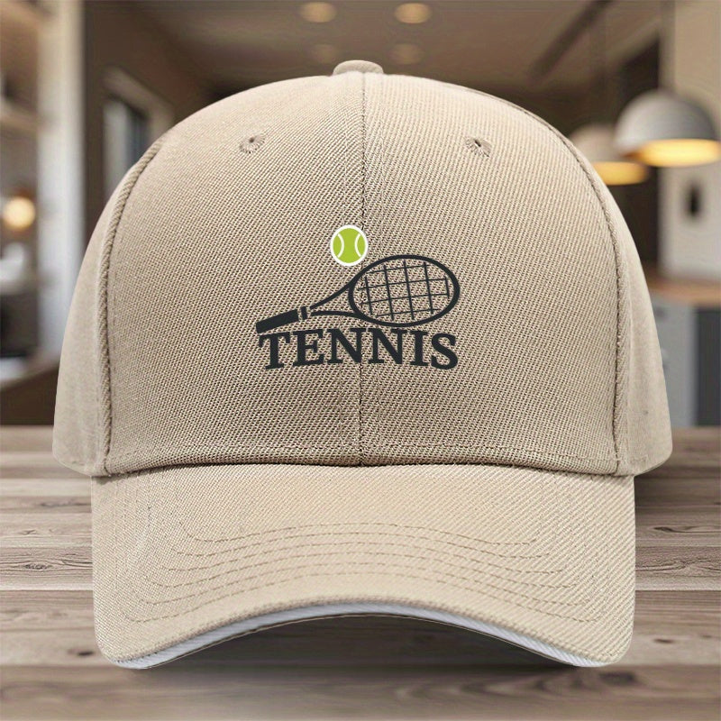 1pc, Adjustable Sandwich Baseball Cap with "Tennis" Print, Lightweight Printed Women's Hat, "Tennis Match" Men's Sun Hat, Ideal Gift for Sports, Parties, and Birthdays