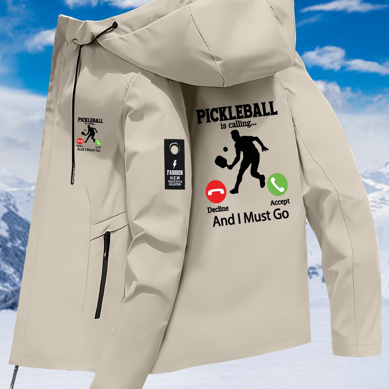 New Couple'S Windbreaker with Pickleball Print, All-Weather Windproof Outdoor Climbing Jacket for Men And Women