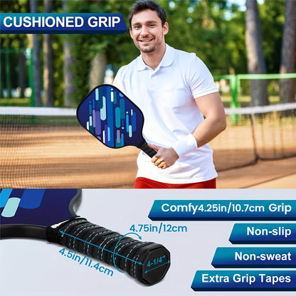 Pickleball Paddles Pickleball Set Indoor & Outdoor Use, Lightweight Pickle Ball Paddle Set Of 2 with 4 Pickleball Balls And Pickleball Bag, Fiberglass Surface Cushion Grip (Blue)