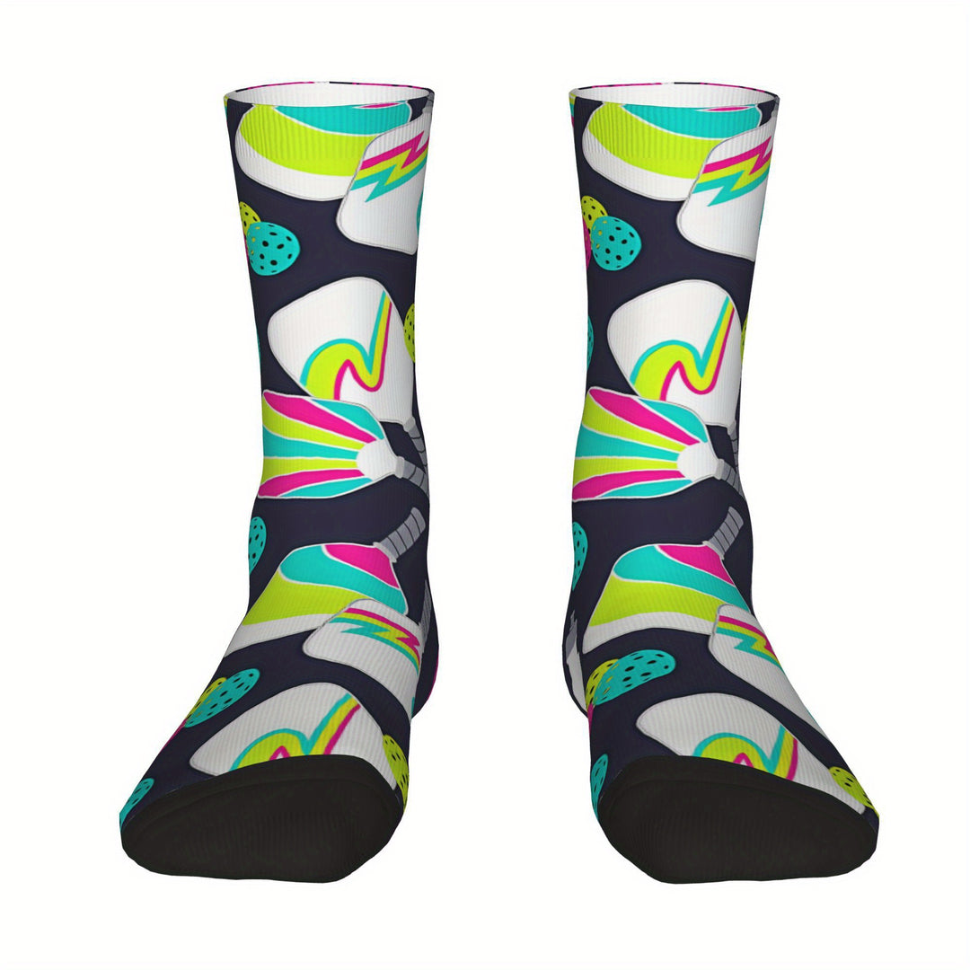 Unisex Compression Crew Socks Hip Hop Vintage Pickleball Design Funny Novelty Patterns Breathable Seamless Athletic Streetwear Socks