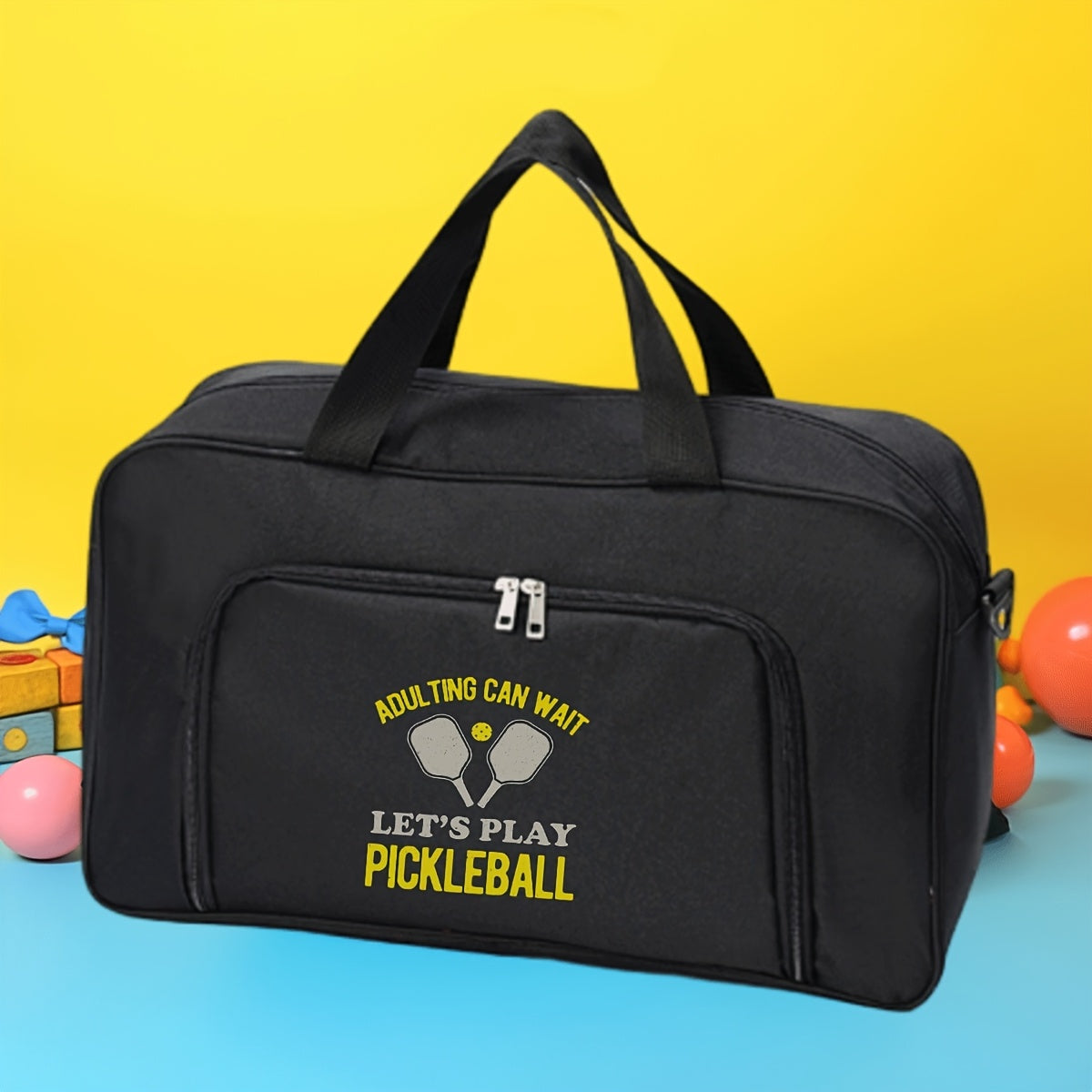 Adult Responsibilities Can Hold Off; Let'S Enjoy a Game of Pickleball. This Themed Sports Travel Bag Features a Unique Print Design, Making It Both Stylish And Practical for Storing Clothes, Toiletries, And Other Travel Essen