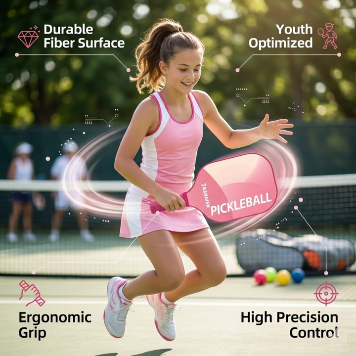 Modern 1 Fiber Pickleball Paddle - Pink Cold Pressed PP Honeycomb Core Lightweight Youth, Unisex Spin Control Paddle