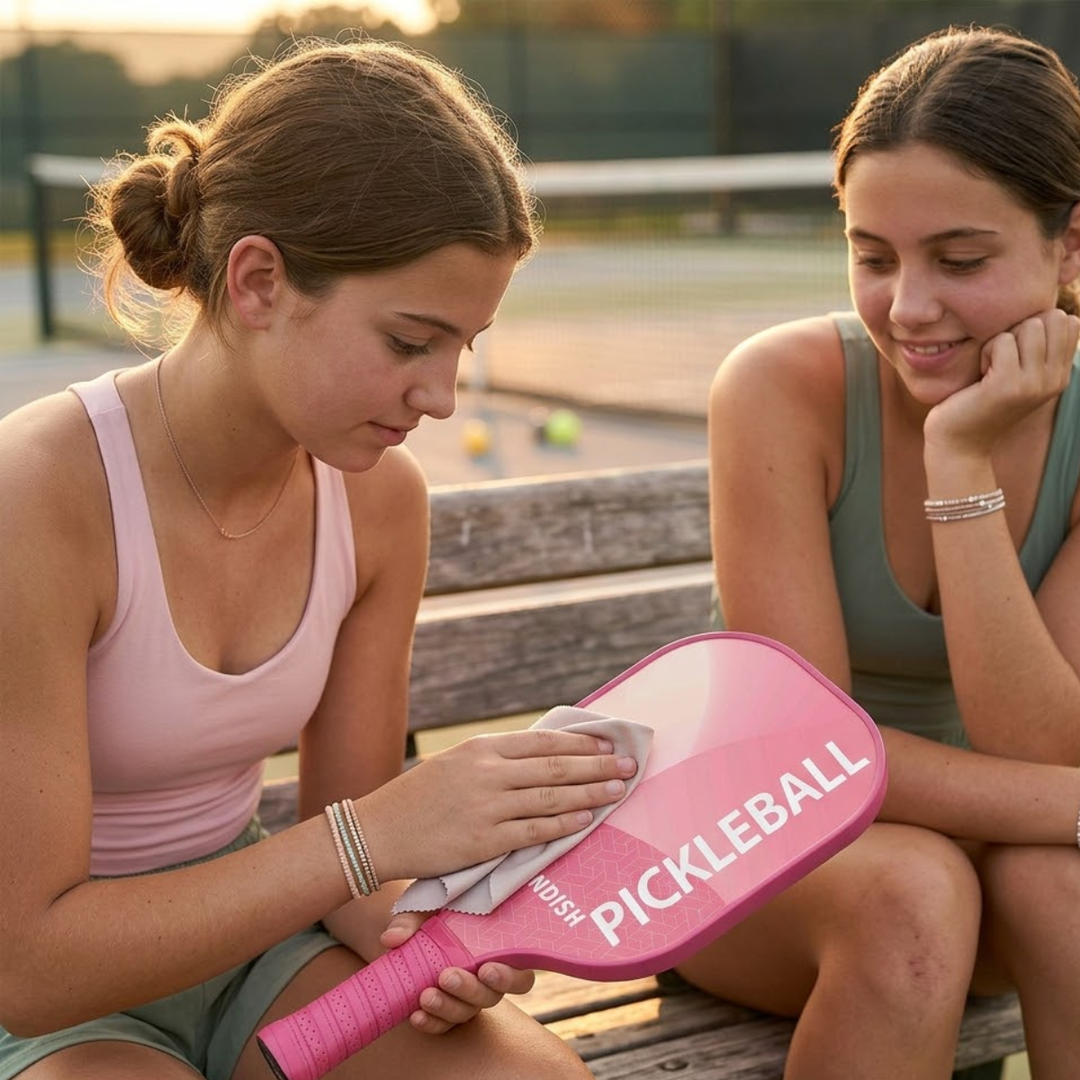Modern 1 Fiber Pickleball Paddle - Pink Cold Pressed PP Honeycomb Core Lightweight Youth, Unisex Spin Control Paddle
