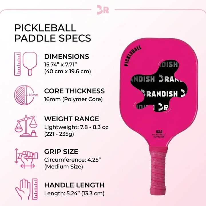 Modern 1 Fiber Pickleball Paddle - Pink Cold Pressed PP Honeycomb Core Lightweight Youth, Unisex Spin Control Paddle