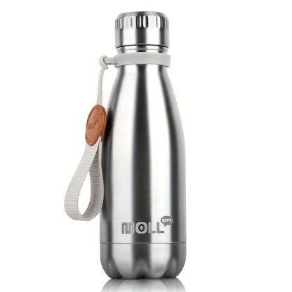 1pc Mollcity 9oz/266ml Stainless Steel Water Bottle - Vacuum Insulated, Leak-Proof, Double-Wall Insulated with Carry Strap, 24H Cold & 12H Hot, Lightweight & Durable for School, Sports, Travel, Outdoor, Gym