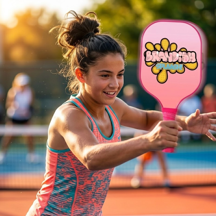 Modern 1 Fiber Pickleball Paddle - Pink Cold Pressed PP Honeycomb Core Lightweight Youth, Unisex Spin Control Paddle