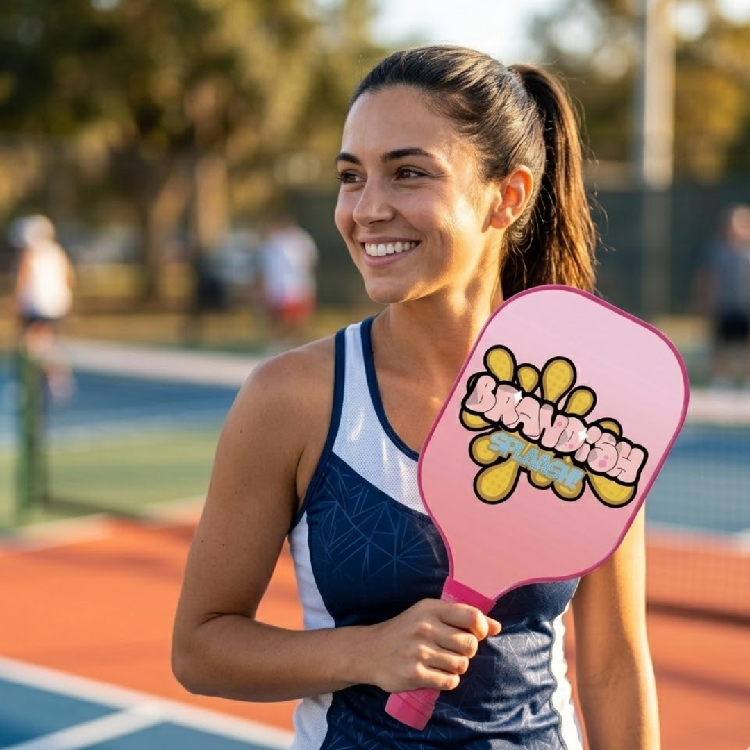 Modern 1 Fiber Pickleball Paddle - Pink Cold Pressed PP Honeycomb Core Lightweight Youth, Unisex Spin Control Paddle