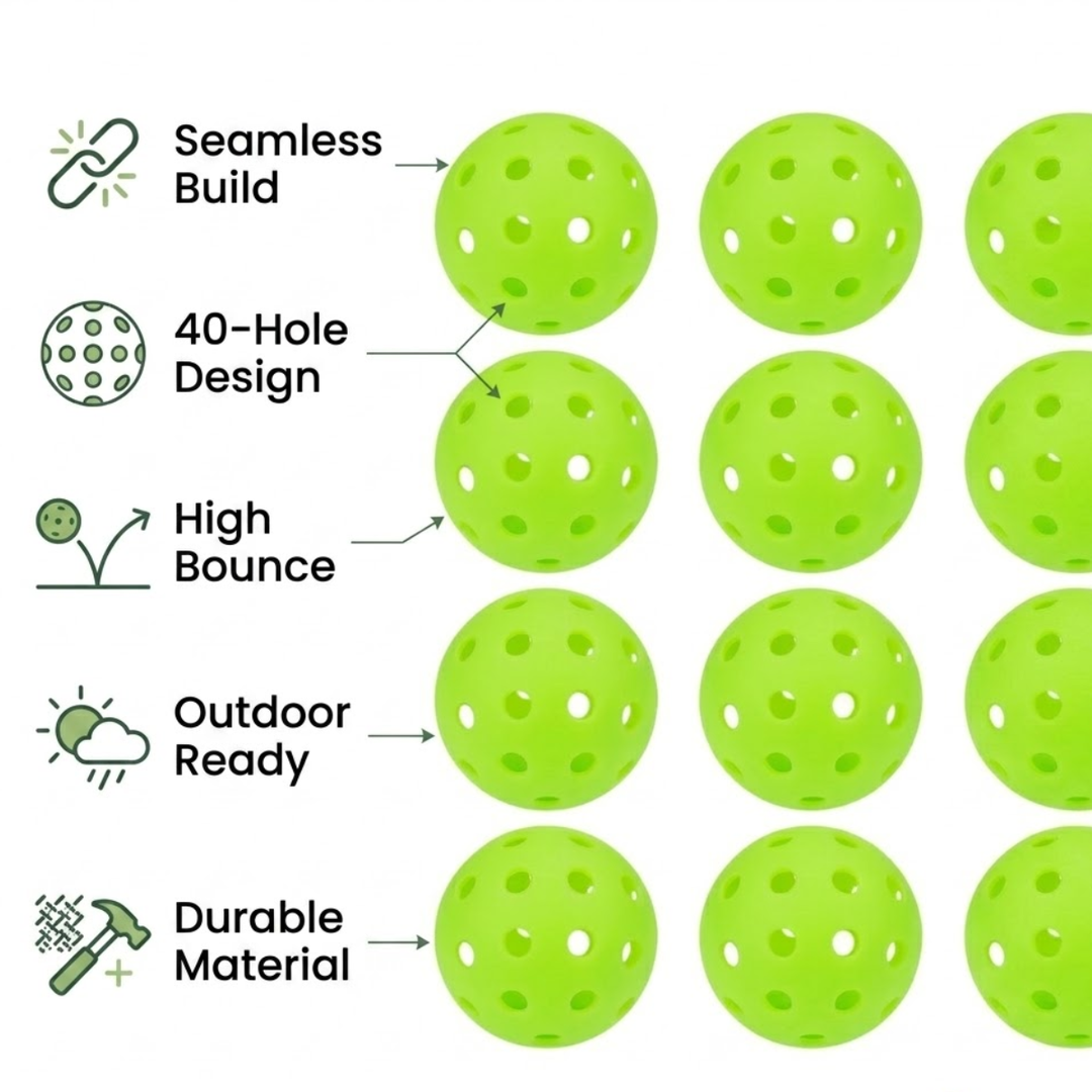12 High-Bounce 40-Hole Pickleballs Set – Seamless Durable Outdoor Training Balls for Consistent Flight, High Visibility &amp; Long-Lasting Play