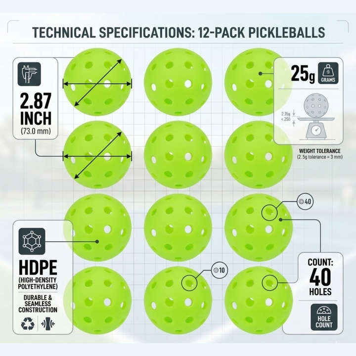 12 High-Bounce 40-Hole Pickleballs Set – Seamless Durable Outdoor Training Balls for Consistent Flight, High Visibility &amp; Long-Lasting Play