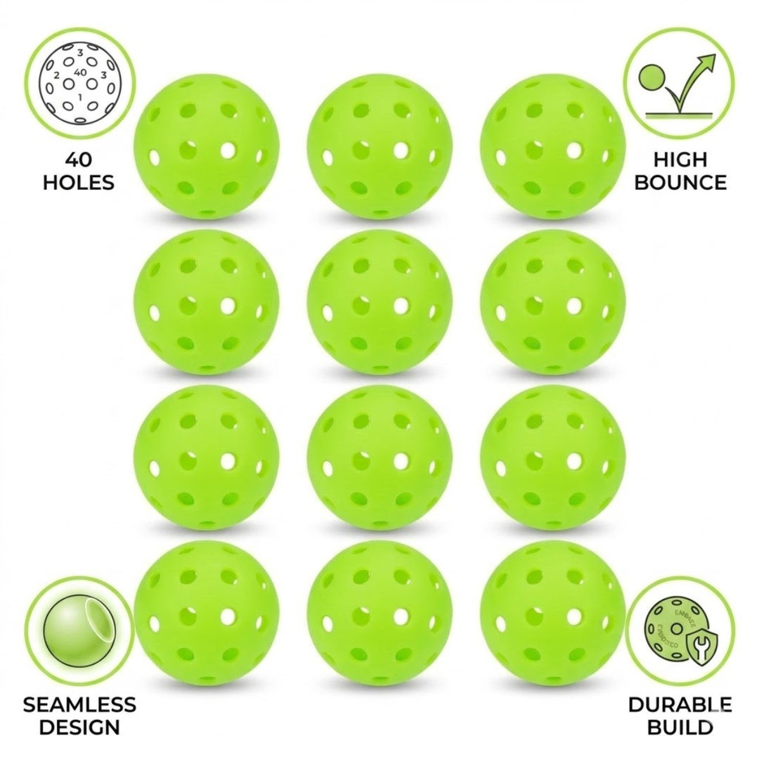 12 High-Bounce 40-Hole Pickleballs Set – Seamless Durable Outdoor Training Balls for Consistent Flight, High Visibility &amp; Long-Lasting Play