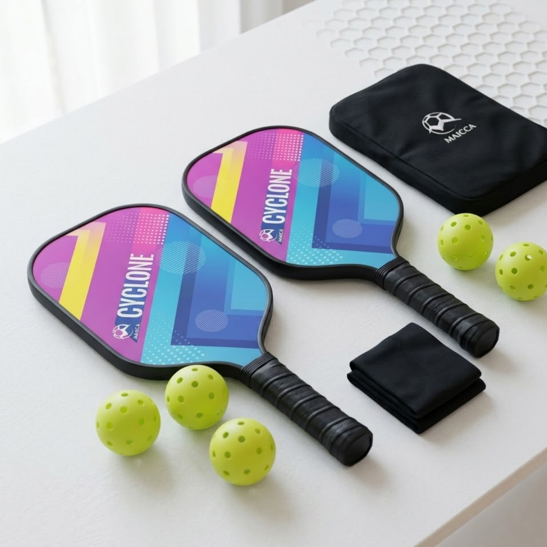 2-Pack Fiberglass Pickleball Paddle Set with 4 Balls &amp; Carry Bag – Lightweight Rackets set with Honeycomb Core for All Skill Levels