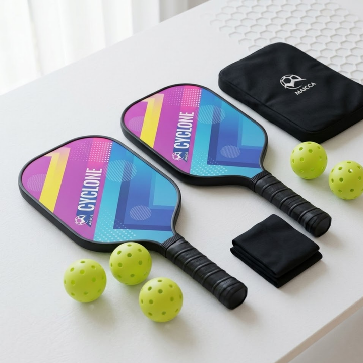 2-Pack Fiberglass Pickleball Paddle Set with 4 Balls &amp; Carry Bag – Lightweight Rackets set with Honeycomb Core for All Skill Levels