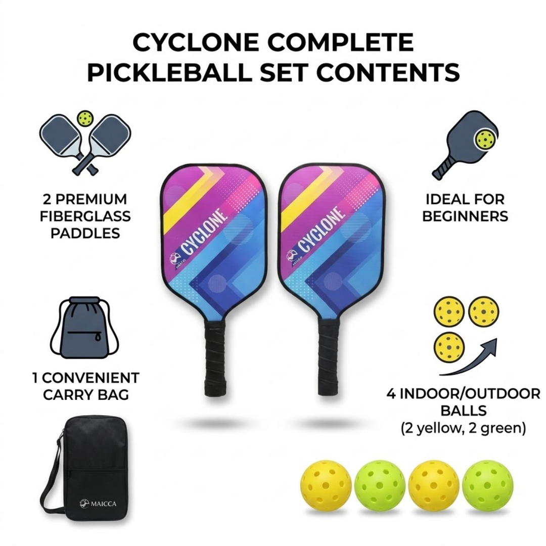 2-Pack Fiberglass Pickleball Paddle Set with 4 Balls &amp; Carry Bag – Lightweight Rackets set with Honeycomb Core for All Skill Levels