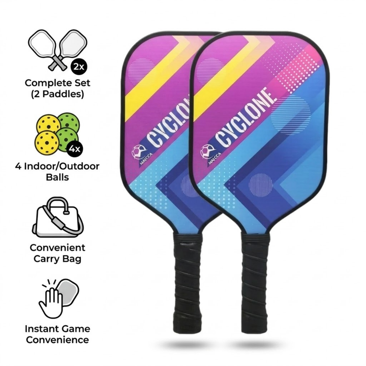 2-Pack Fiberglass Pickleball Paddle Set with 4 Balls &amp; Carry Bag – Lightweight Rackets set with Honeycomb Core for All Skill Levels