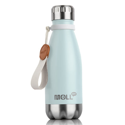 1pc Mollcity 9oz/266ml Stainless Steel Water Bottle - Vacuum Insulated, Leak-Proof, Double-Wall Insulated with Carry Strap, 24H Cold & 12H Hot, Lightweight & Durable for School, Sports, Travel, Outdoor, Gym
