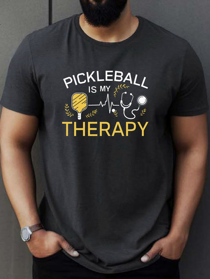 PICKLEBALL Is My Relax Print Tee Shirt, Tees for Men, Casual Short Sleeve T-shirt for Summer