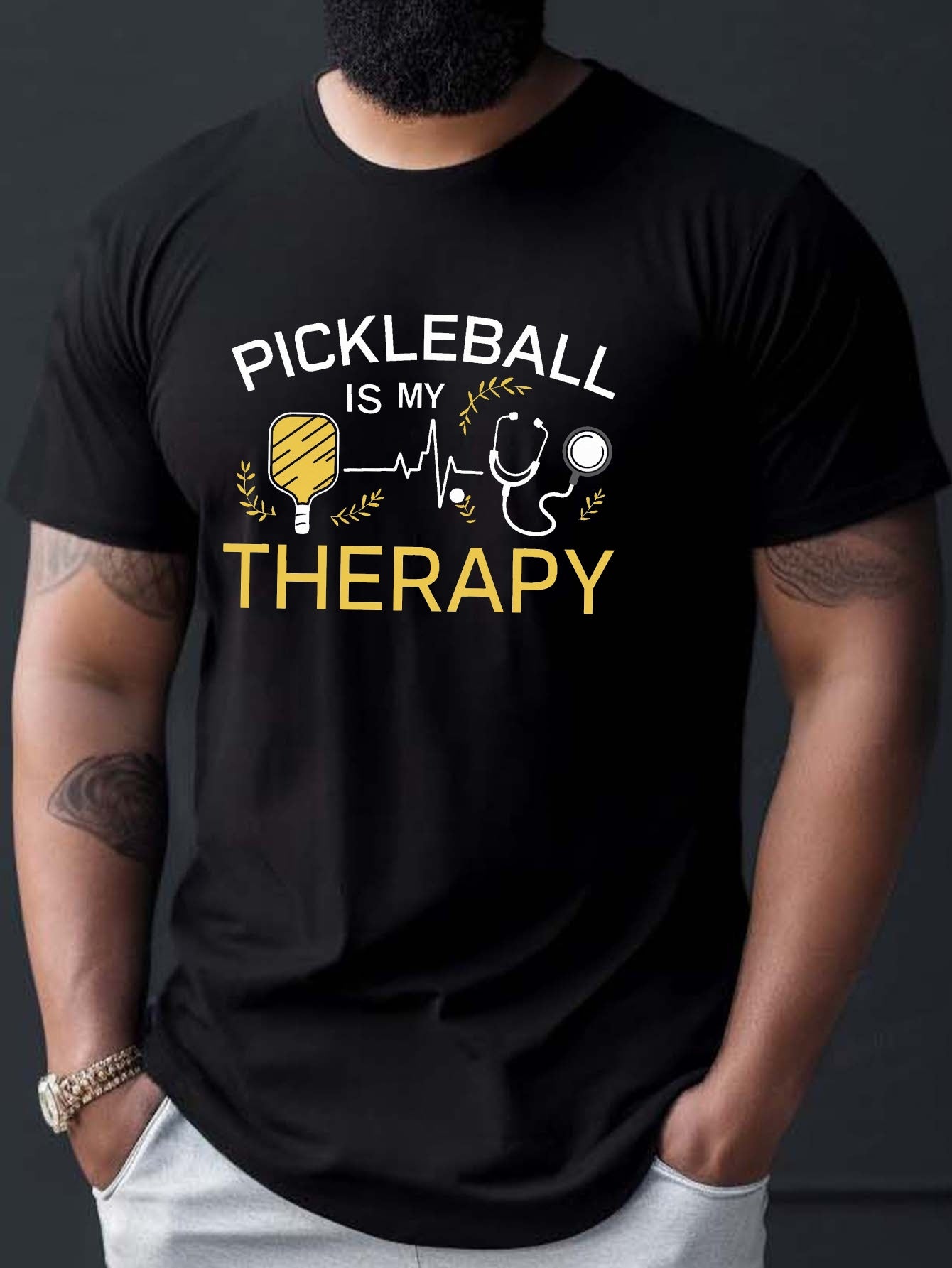 PICKLEBALL Is My Relax Print Tee Shirt, Tees for Men, Casual Short Sleeve T-shirt for Summer