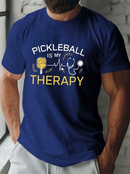 PICKLEBALL Is My Relax Print Tee Shirt, Tees for Men, Casual Short Sleeve T-shirt for Summer