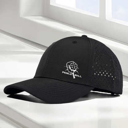 1pc "Pickleball Paddle & PICKLE BALL" Graphic 6-Panel High Quality Baseball Cap, Laser-Cut Breathable Mesh Dad Hat, Available in 10 Colors