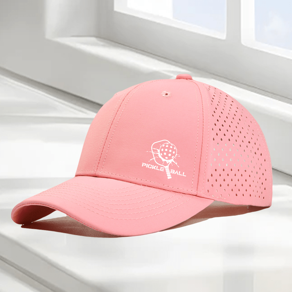 1pc "Pickleball Paddle & PICKLE BALL" Graphic 6-Panel High Quality Baseball Cap, Laser-Cut Breathable Mesh Dad Hat, Available in 10 Colors