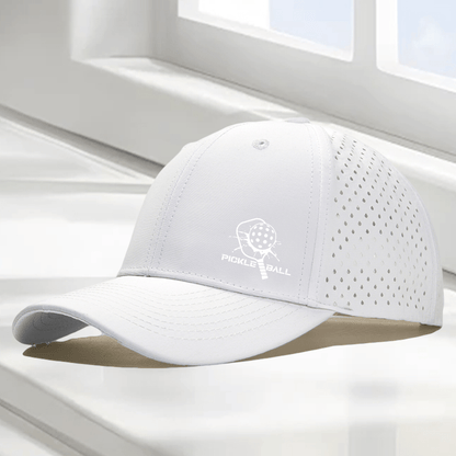 1pc "Pickleball Paddle & PICKLE BALL" Graphic 6-Panel High Quality Baseball Cap, Laser-Cut Breathable Mesh Dad Hat, Available in 10 Colors