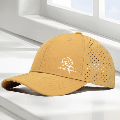 1pc "Pickleball Paddle & PICKLE BALL" Graphic 6-Panel High Quality Baseball Cap, Laser-Cut Breathable Mesh Dad Hat, Available in 10 Colors