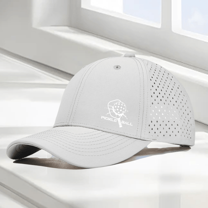 1pc "Pickleball Paddle & PICKLE BALL" Graphic 6-Panel High Quality Baseball Cap, Laser-Cut Breathable Mesh Dad Hat, Available in 10 Colors