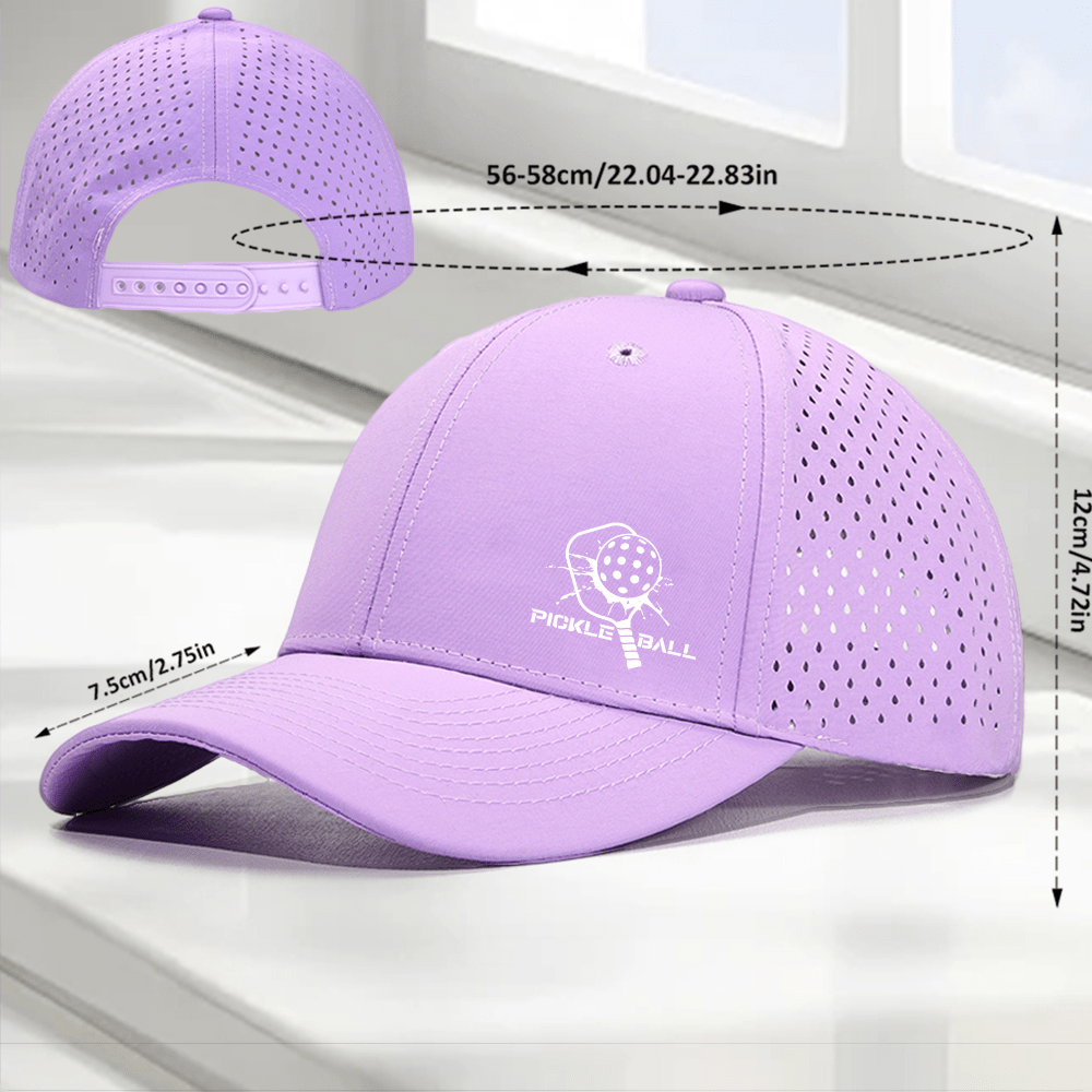 1pc "Pickleball Paddle & PICKLE BALL" Graphic 6-Panel High Quality Baseball Cap, Laser-Cut Breathable Mesh Dad Hat, Available in 10 Colors