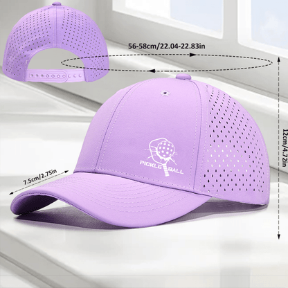 1pc "Pickleball Paddle & PICKLE BALL" Graphic 6-Panel High Quality Baseball Cap, Laser-Cut Breathable Mesh Dad Hat, Available in 10 Colors