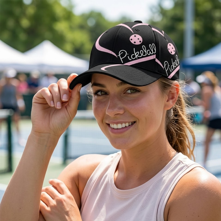 2D Pickleball Heart Art Cap – Lightweight Breathable Polyester Sports &amp; Streetwear Hat, Adjustable Fit, UV Sun Protection, Vibrant Art Design