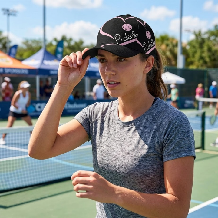 2D Pickleball Heart Art Cap – Lightweight Breathable Polyester Sports &amp; Streetwear Hat, Adjustable Fit, UV Sun Protection, Vibrant Art Design