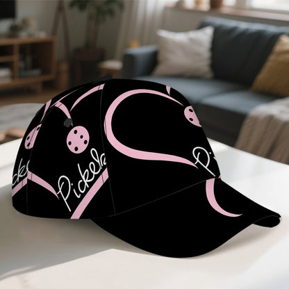 1pc 2D Pickleball Heart Art Print Snapback Baseball Cap - Lightweight Polyester Hat with Vibrant Full-Body Design, Ideal for Sports, Running & Streetwear.