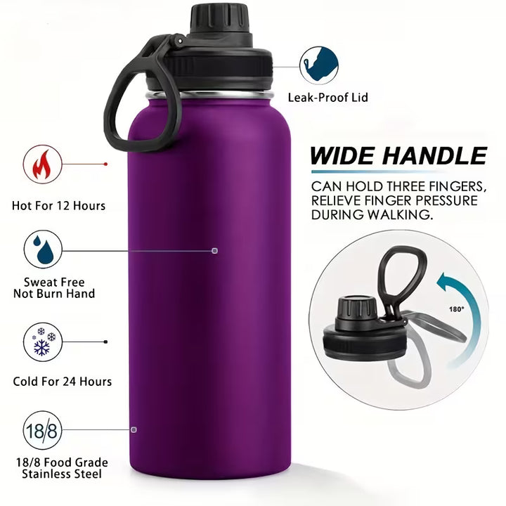 32oz Insulated Water Bottle with Straw, Leak-Proof Stainless Steel Double-Wall Flask – Hot 12H Cold 24H Gym Travel Sports Hydration Bottle
