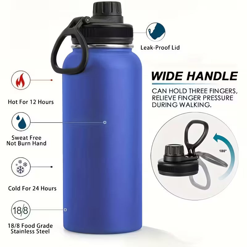 32oz Insulated Water Bottle with Straw, Leak-Proof Stainless Steel Double-Wall Flask – Hot 12H Cold 24H Gym Travel Sports Hydration Bottle
