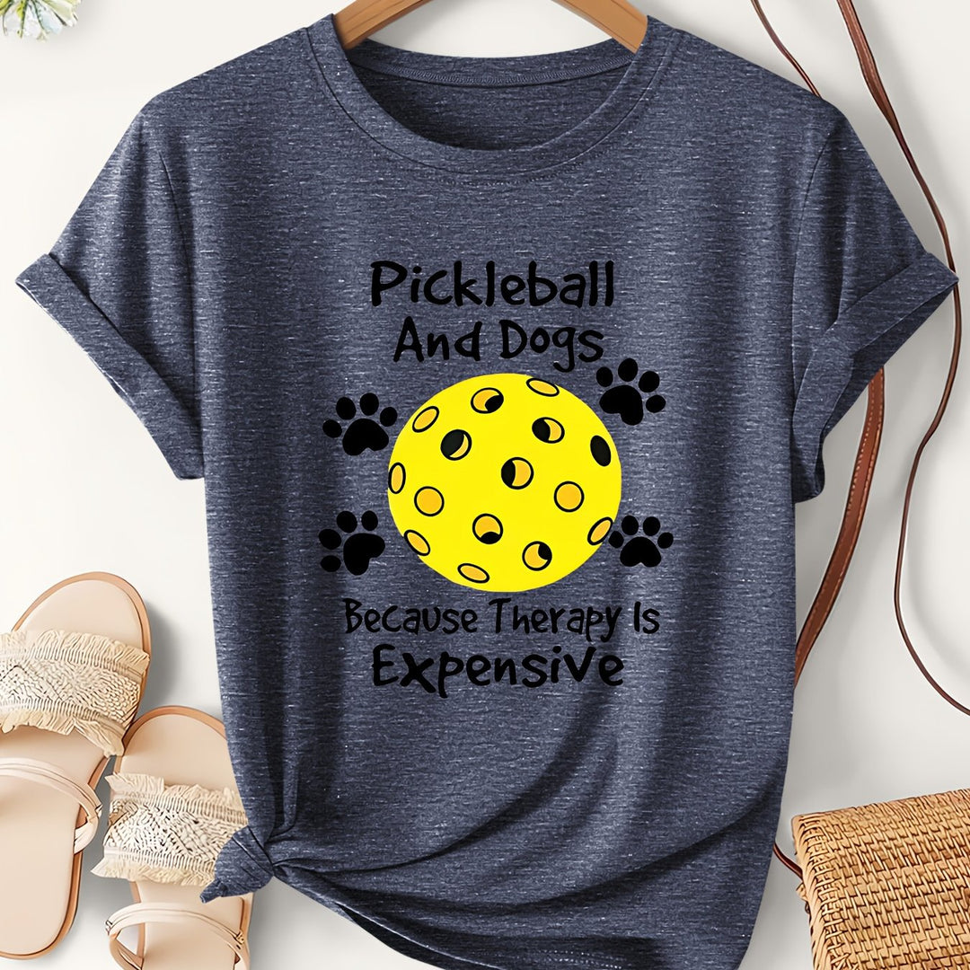 Women’s “Paddle Love &amp; Dog Moms” Pickleball T-Shirt Short Sleeve Round Neck Casual Slim Fit Breathable Graphic Tee for Sports &amp; Everyday Wear