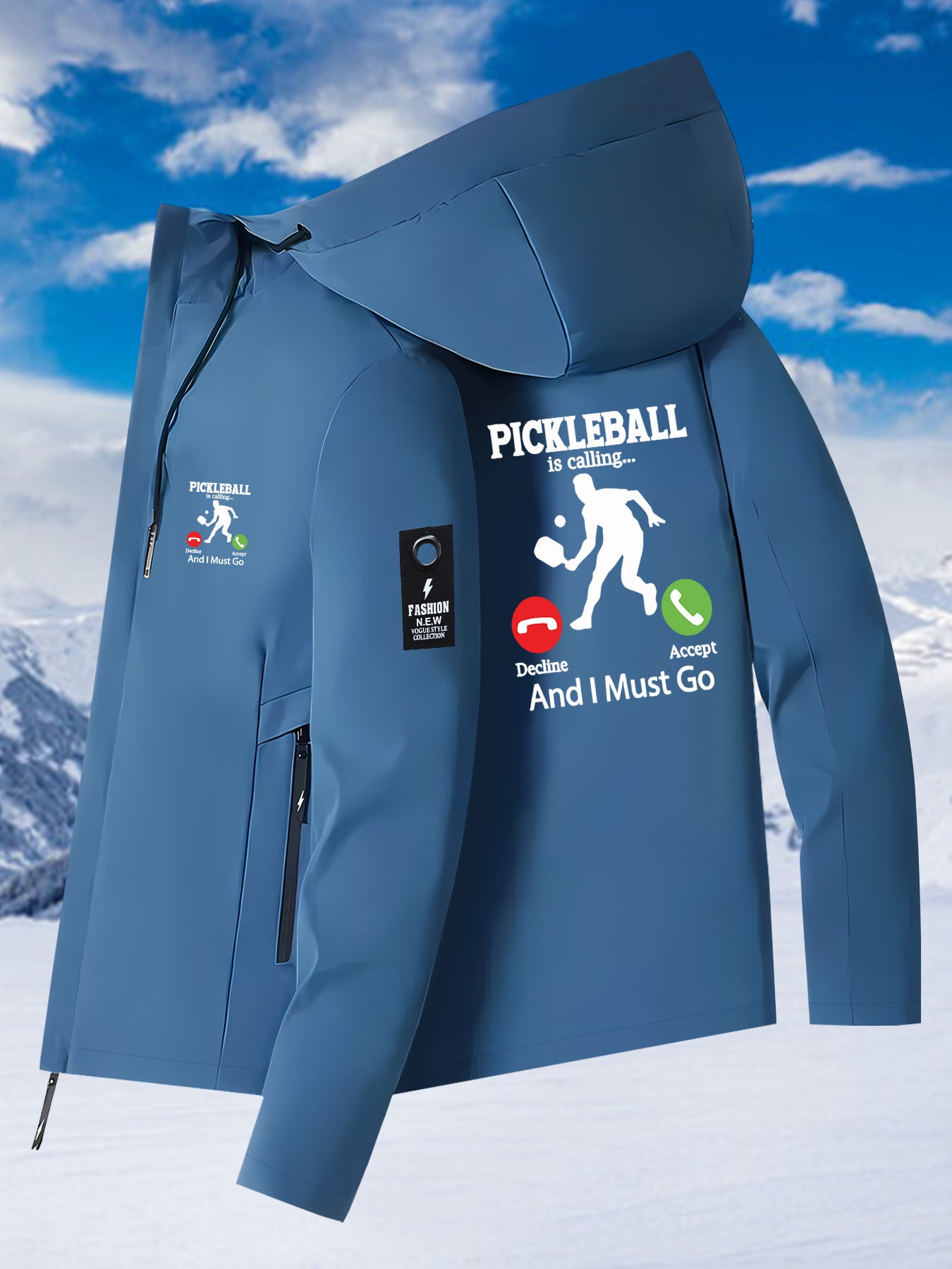 New Couple'S Windbreaker with Pickleball Print, All-Weather Windproof Outdoor Climbing Jacket for Men And Women