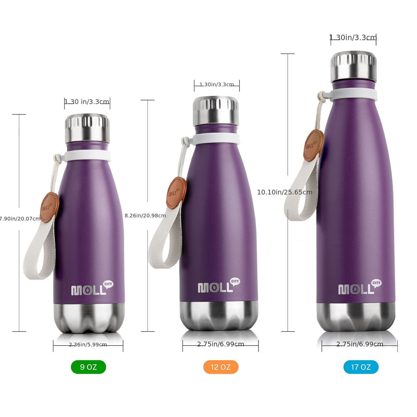 1pc Mollcity 9oz/266ml Stainless Steel Water Bottle - Vacuum Insulated, Leak-Proof, Double-Wall Insulated with Carry Strap, 24H Cold & 12H Hot, Lightweight & Durable for School, Sports, Travel, Outdoor, Gym