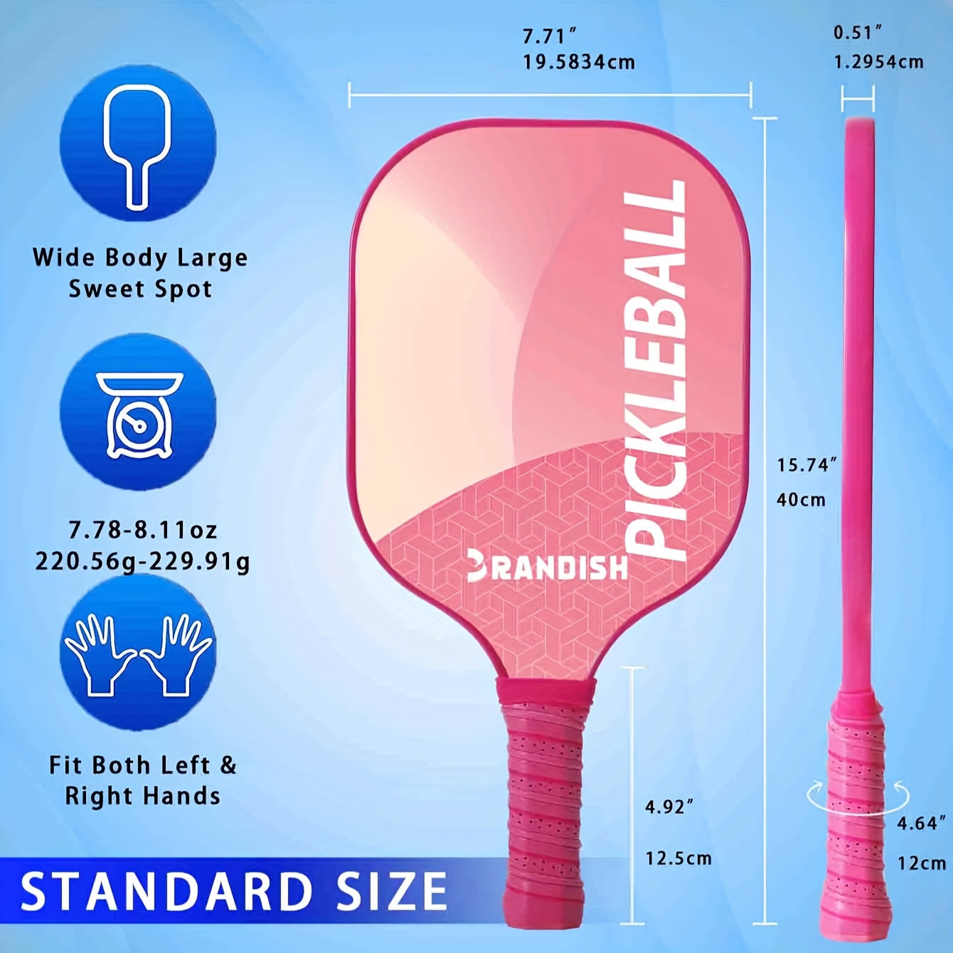 1 Fiber Pickleball Paddle | Pink, Cold Pressed, PP Honeycomb Core, Unisex-youth