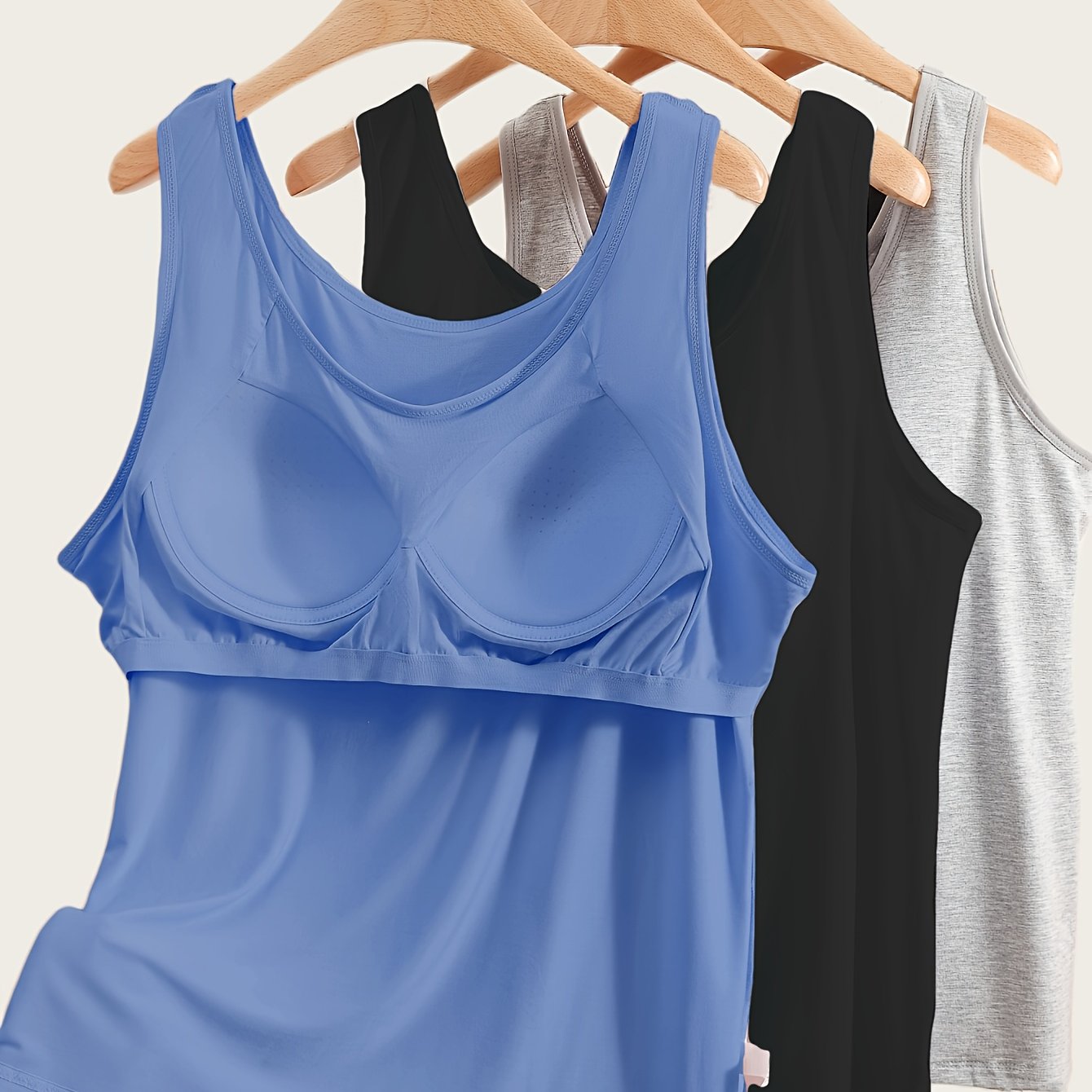 3pcs Set Women's Comfortable Wide Strap Sports Tank Tops with Built-in Pads, No Bra Needed, Simple and Fashionable, Can Be Worn as Innerwear or Outerwear