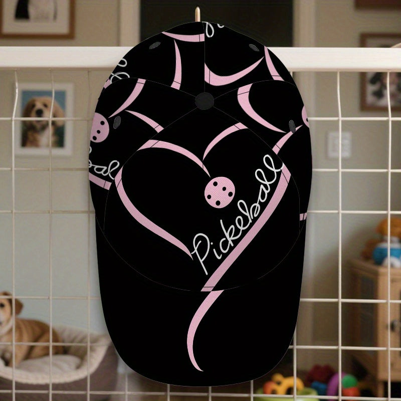 1pc 2D Pickleball Heart Art Print Snapback Baseball Cap - Lightweight Polyester Hat with Vibrant Full-Body Design, Ideal for Sports, Running & Streetwear.