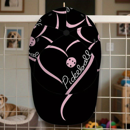 1pc 2D Pickleball Heart Art Print Snapback Baseball Cap - Lightweight Polyester Hat with Vibrant Full-Body Design, Ideal for Sports, Running & Streetwear.