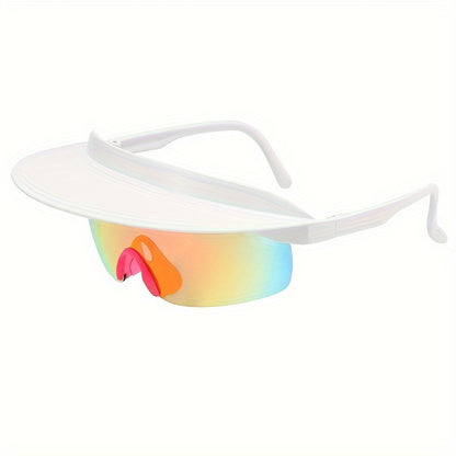 1pc Unisex Large Frame Cycling Glasses with Sunshade Visor, Polycarbonate Lens & Frame, Decorative Brimless Sports Eyewear for Outdoor Activities