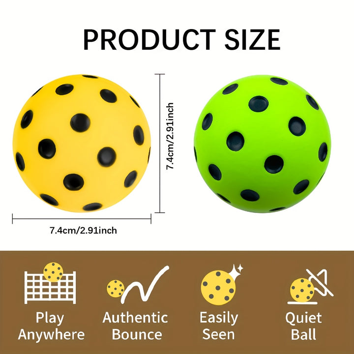 2pcs Silent Foam Pickleball Balls – Durable Quiet Training Balls for Indoor/Outdoor Practice with True Bounce (Yellow/Green)