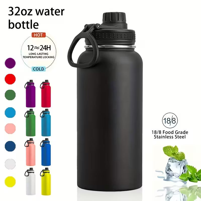 32oz Insulated Water Bottle with Straw, Leak-Proof Stainless Steel Double-Wall Flask – Hot 12H Cold 24H Gym Travel Sports Hydration Bottle