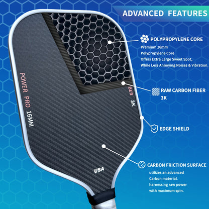 1 Carbon Fiber T700 Fabric Texture Pickleball Paddle | 16mm Roughness, High Friction, Cold Pressed, USA Approved