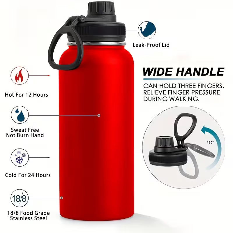 32oz Insulated Water Bottle with Straw, Leak-Proof Stainless Steel Double-Wall Flask – Hot 12H Cold 24H Gym Travel Sports Hydration Bottle