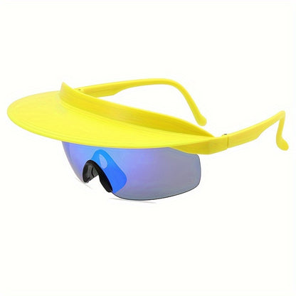 1pc Unisex Large Frame Cycling Glasses with Sunshade Visor, Polycarbonate Lens & Frame, Decorative Brimless Sports Eyewear for Outdoor Activities