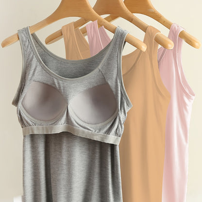3pcs Set Women's Comfortable Wide Strap Sports Tank Tops with Built-in Pads, No Bra Needed, Simple and Fashionable, Can Be Worn as Innerwear or Outerwear