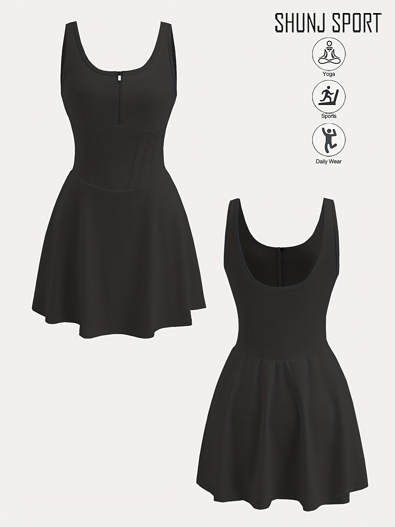 Women's Anti-See-Through Base Layer Sports Dress, New Summer Outdoor Running Fitness Tennis Skirt, Slim-Fit Women's Backless Spring/Summer Tennis/Badminton Fitness Anti-See-Through Zippered Yoga Dress, Pink Side Pocket 2-in-1