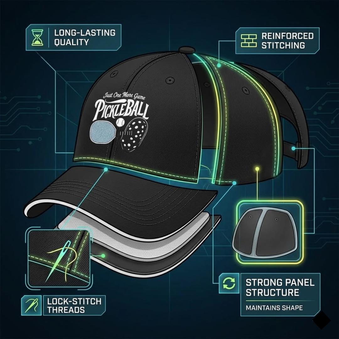 Stylish All-Season Design "Just One More Game" Pickleball Cap - Unisex Adjustable Baseball Cap, Breathable Outdoor Sports Hat for Men Women